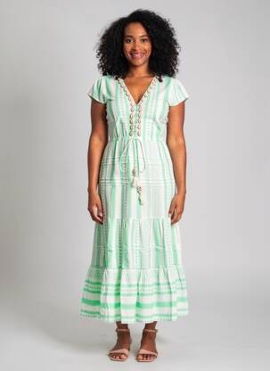 Rochie lungă mâneci scurte mâneci scurte verde LAST QUEEN femeie