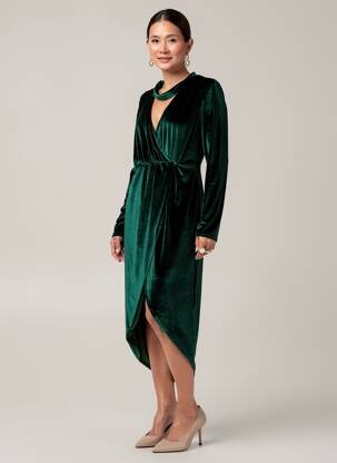 Rochie midi mâneci lungi mâneci lungi verde LILIE ROSE femeie