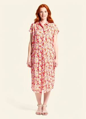 Rochie midi imprimeu floral mâneci scurte roșu PIECES femeie