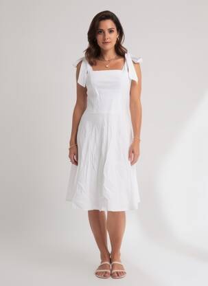 Rochie midi croială cambrată bretele subțiri alb L'ESSENTIEL femeie
