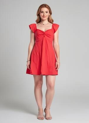 Rochie scurtă mâneci scurte mâneci scurte roșu ROSA FASHION femeie