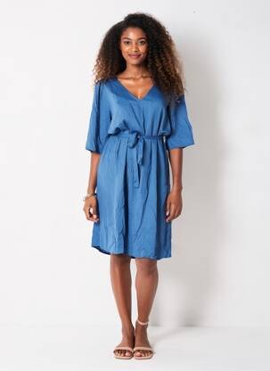 Rochie midi croială fluidă mâneci 3/4 albastru VILA femeie