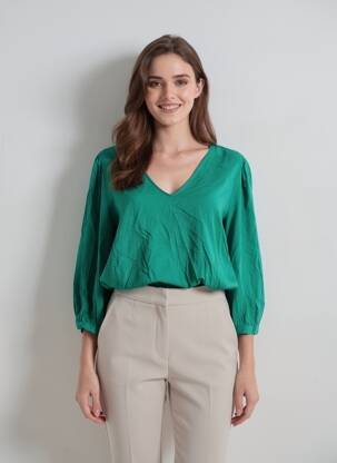 Bluză țesătură poplin mâneci 3/4 verde VILA femeie