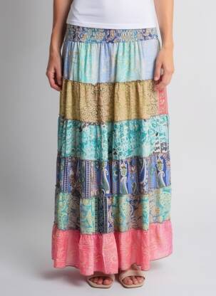 Fustă lungă imprimeu fantezie albastru BOHO FASHION femeie