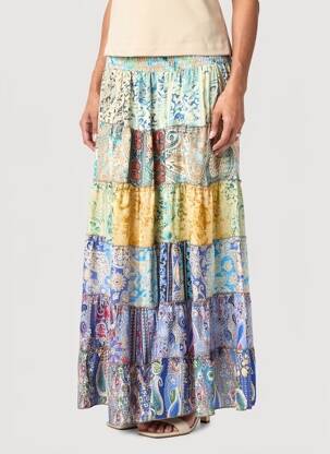 Fustă lungă imprimeu fantezie albastru BOHO FASHION femeie