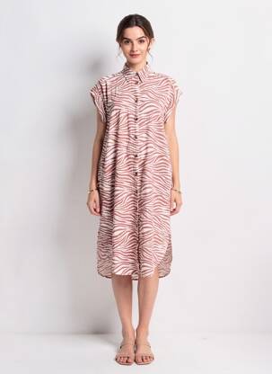 Rochie midi țesătură crep mâneci scurte maro B.YOUNG femeie