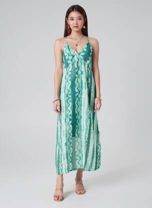 Rochie lungă țesătură crep bretele subțiri verde VILA femeie
