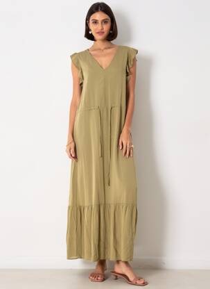 Rochie lungă mâneci scurte mâneci scurte verde B.YOUNG femeie