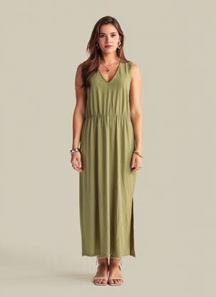 Rochie lungă fără mâneci fără mâneci verde VILA femeie