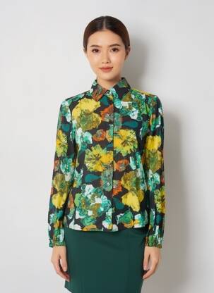 Cămașă imprimeu floral mâneci lungi negru B.YOUNG femeie