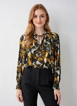 Bluză țesătură poplin mâneci lungi negru VILA femeie