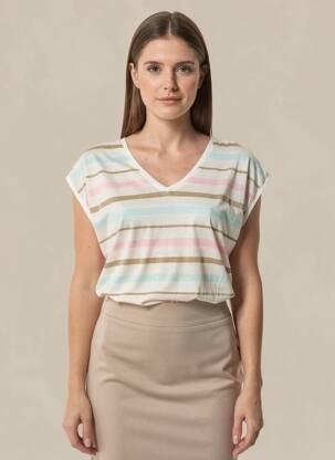 Tricou guler în v mâneci scurte bej B.YOUNG femeie