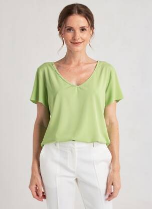 Top elasticitate mâneci scurte verde GENUINE femeie