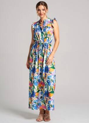 Rochie lungă mâneci scurte mâneci scurte albastru SCARLET ROOS femeie
