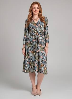 Rochie midi mâneci 3/4 mâneci 3/4 albastru L'ONKEL femeie
