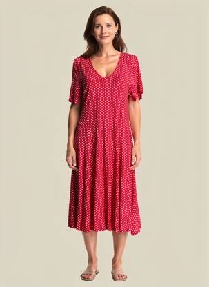 Rochie midi mâneci scurte mâneci scurte roșu ATLANTA femeie