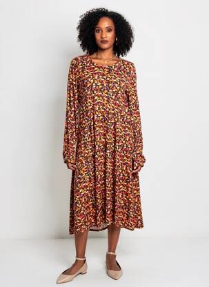 Rochie midi imprimeu floral mâneci lungi galben AGATHE & LOUISE femeie