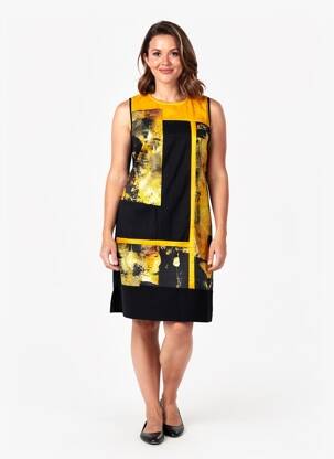 Rochie midi imprimeu floral fără mâneci galben AURA BY FIGURE LIBRE femeie