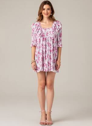 Rochie scurtă croială fluidă mâneci scurte roz GANNI femeie