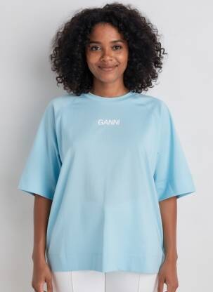 Tricou serigrafie mâneci scurte albastru GANNI femeie