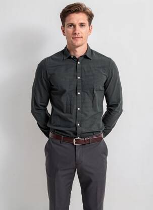 Cămașă cu mâneci lungi croială cambrată verde KNOWLEDGE COTTON APPAREL bărbat
