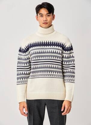Pulover cu guler înalt tricotaj din plasă mâneci lungi bej KNOWLEDGE COTTON APPAREL bărbat