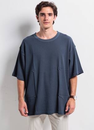 Tricou bio mâneci scurte albastru KNOWLEDGE COTTON APPAREL bărbat