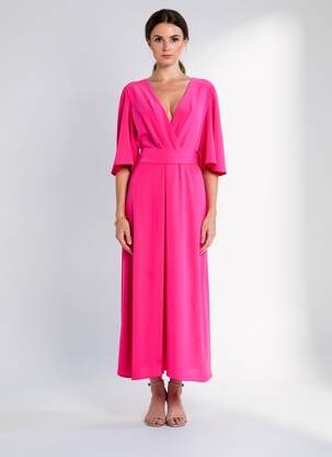 Rochie lungă țesătură crep mâneci 3/4 roz BARILOCHE femeie