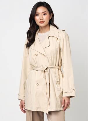 Trench țesătură poplin cu glugă bej JULIE GUERLANDE femeie