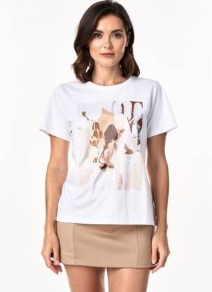 Tricou serigrafie mâneci scurte bej SIGNE NATURE femeie