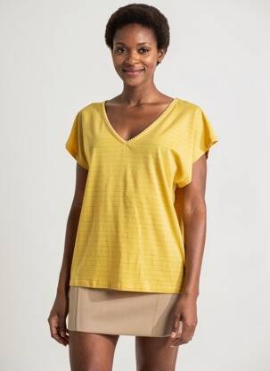 Tricou guler în v mâneci scurte galben C'EST BEAU LA VIE femeie