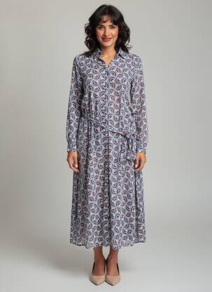 Rochie lungă imprimeu fantezie mâneci lungi albastru LION OF PORCHES femeie