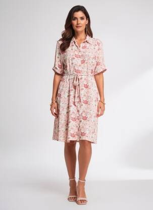 Rochie midi imprimeu floral mâneci scurte portocalie C'EST BEAU LA VIE femeie