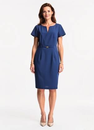 Rochie midi mâneci scurte mâneci scurte albastru ESTEL COLLECTION femeie