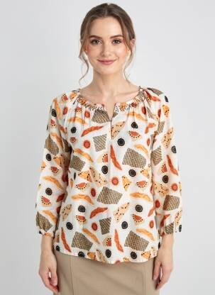 Bluză țesătură poplin mâneci 3/4 portocalie AGATHE & LOUISE femeie