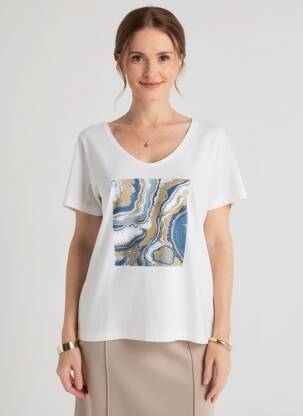 Tricou guler în v mâneci scurte bej SIGNE NATURE femeie