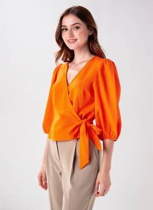 Top croială cambrată mâneci 3/4 portocalie VERO MODA femeie