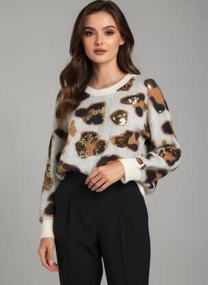 Pulover elasticitate mâneci lungi bej CHERRY PARIS femeie