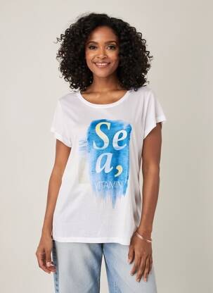 Tricou imprimeu fantezie mâneci scurte alb SMASH WEAR femeie