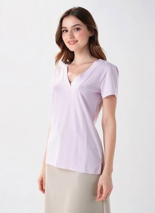 Tricou guler în v mâneci scurte violet COUTURIST femeie