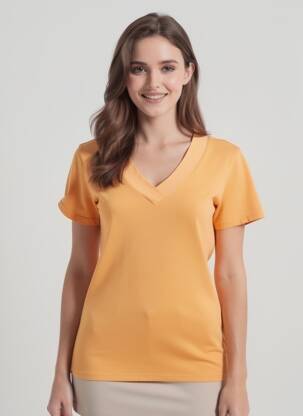Tricou guler în v mâneci scurte portocalie COUTURIST femeie