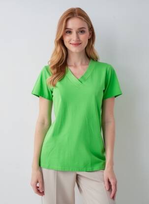 Tricou guler în v mâneci scurte verde COUTURIST femeie