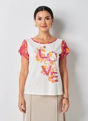 Tricou imprimeu fantezie mâneci scurte roșu SMASH WEAR femeie