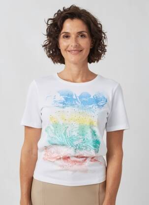 Tricou imprimeu fantezie mâneci scurte alb MARBLE femeie