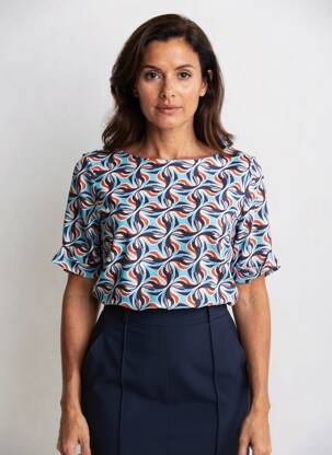 Tricou imprimeu fantezie mâneci scurte albastru SURKANA femeie