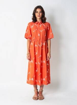 Rochie midi imprimeu fantezie mâneci scurte roșu DANEFAE femeie