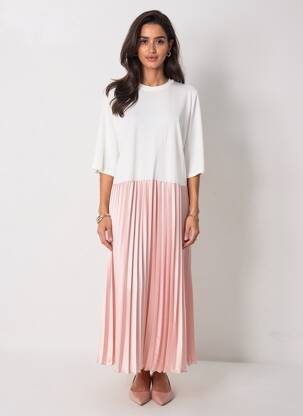 Rochie lungă croială fluidă mâneci 3/4 roz IMPERIAL femeie