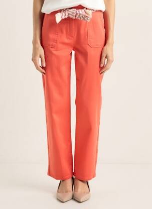Pantalon drept elasticitate talie înaltă portocalie LA PETITE ETOILE femeie
