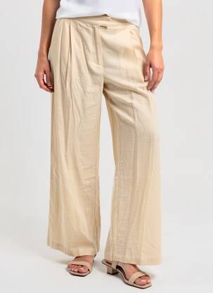 Pantalon larg închidere cu fermoar sub clapetă cu cârlig talie înaltă bej LA PETITE ETOILE femeie