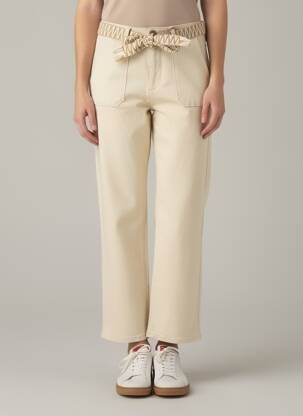 Pantalon drept elasticitate talie înaltă bej LA PETITE ETOILE femeie